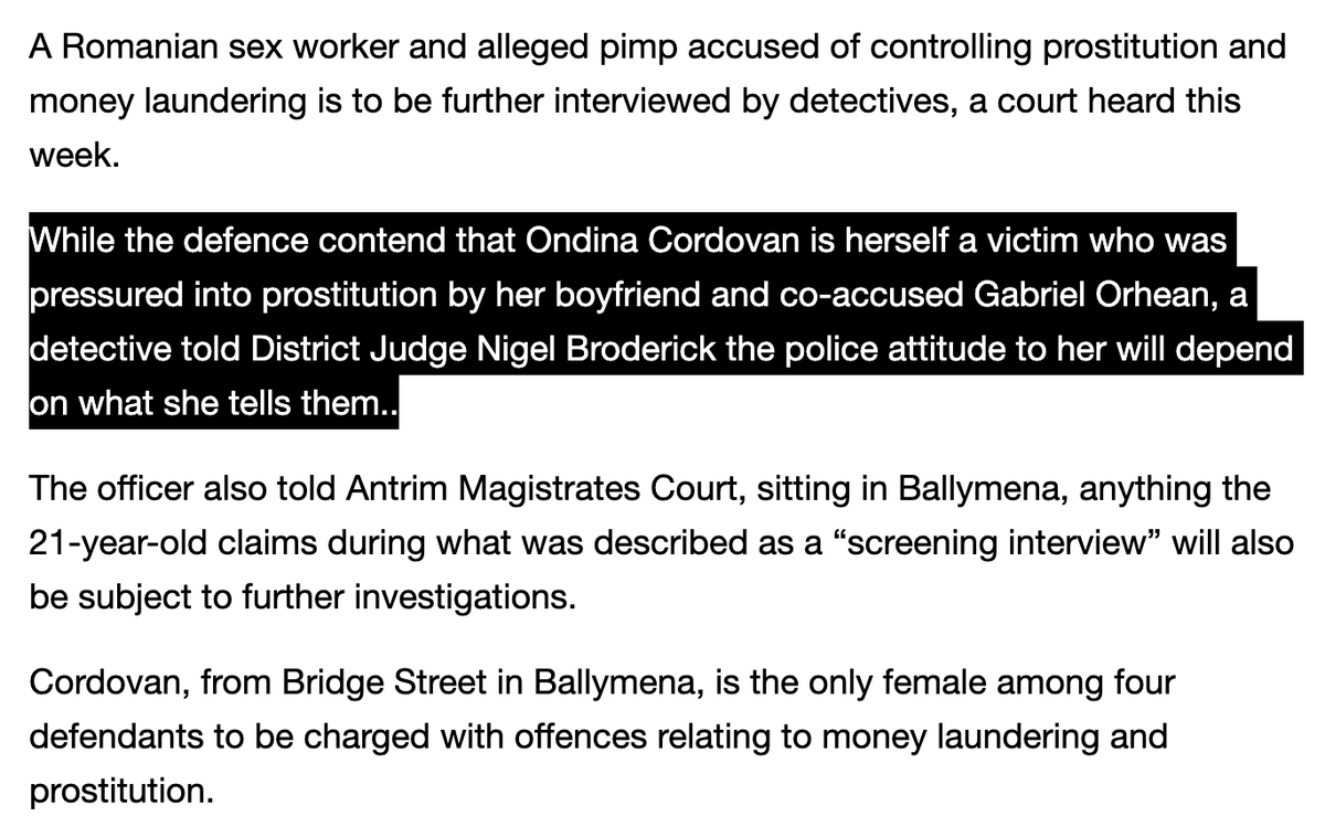 This paragraph is extremely telling. We have long suspected that police were offering sx workers a "choice" to identify as a trafficking victim and give intelligence or face prosecution. Now they have all but admitted it.

sundayworld.com/crime/courts/s…