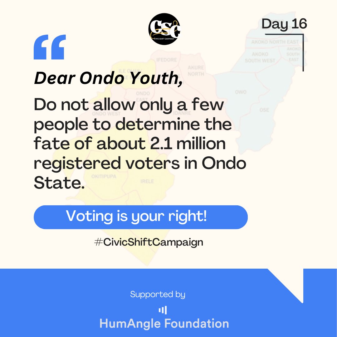 #CivicShiftCampaign
#YouthVoteMatters
#OndoDecides2024
#HTCIF
@HumAngle Foundation @HumAngle