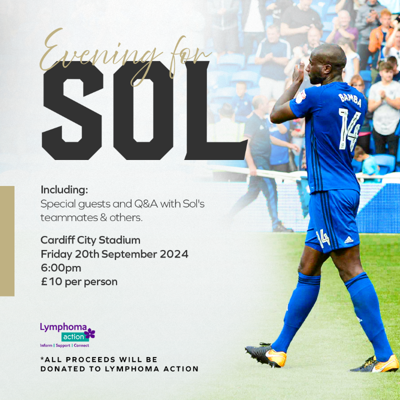 CardiffCityFC's tweet photo. Evening for Sol! 💙

📆 This Friday (20/09/24). 

All proceeds to @LymphomaAction.

#CityAsOne