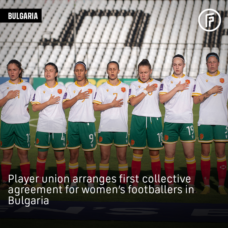 FIFPRO's tweet photo. Women’s footballers in Bulgaria take their first step towards professionalisation! 💪⚽️

🇧🇬 The player union and FA have signed their first agreement to improve conditions, from better facilities and travel to key protections like pregnancy policies.

@ABFootballers
