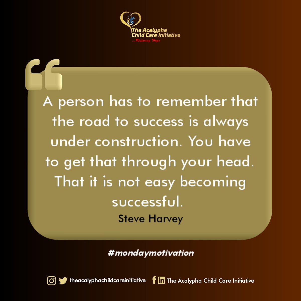 TACCInitiative's tweet photo. Don’t be in a hurry, long lasting success happens with time

#mondaymotivation
#restoringhope
#TACCINigeria https://t.co/HCMVTYuChG