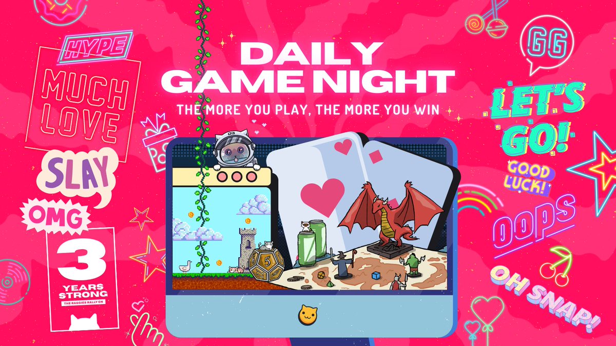 🚀 **Cosmic Countdown: Daily Galactic Games!** 🌌

Throughout our celebration month, we’ll be dropping random daily games with XP, $RAG &amp; NFT prizes! 🌟 Keep your eyes peeled for surprise events &amp; chances to win big!

<a href="/CryptoRaggies/">CryptoRaggies 😸</a> #3YearsStrong #theraggiesrallyon #DailyGames