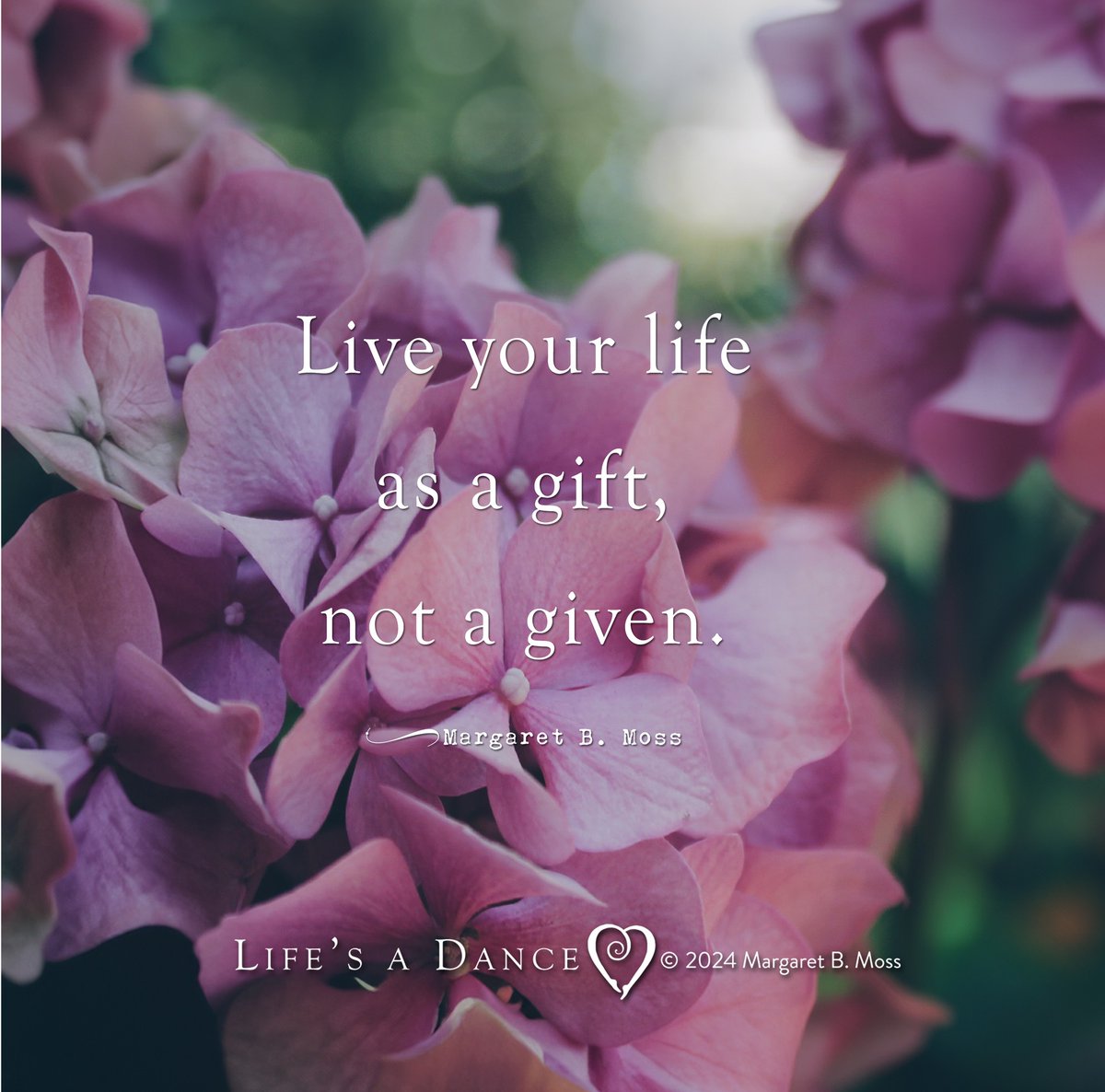 Live your life as a gift,
not a given. - Margaret B. Moss