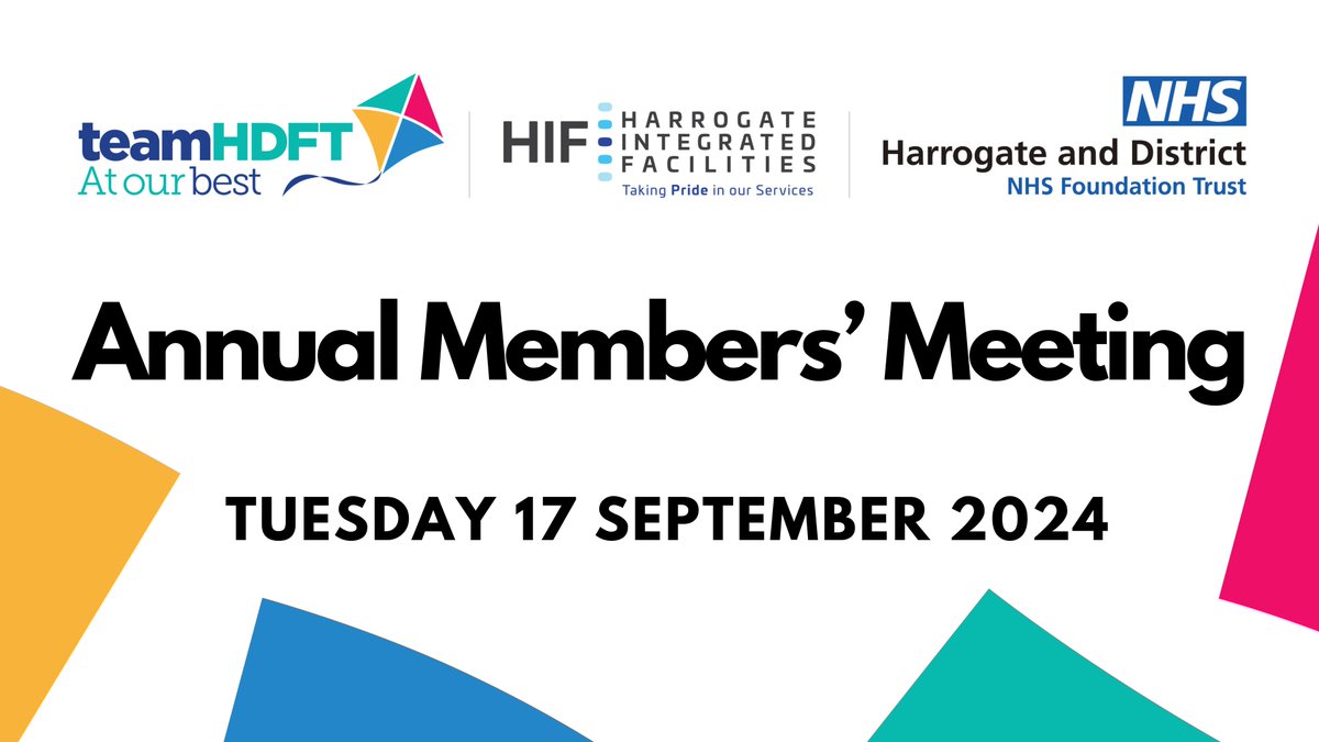 Want to learn more about what has been happening at Harrogate and District NHS Foundation Trust over the last year?
Our Annual Members’ Meeting is being held tomorrow (Tuesday 17 September 2024) from 5pm until 6:15pm and can be watched live online at bit.ly/4781kYZ