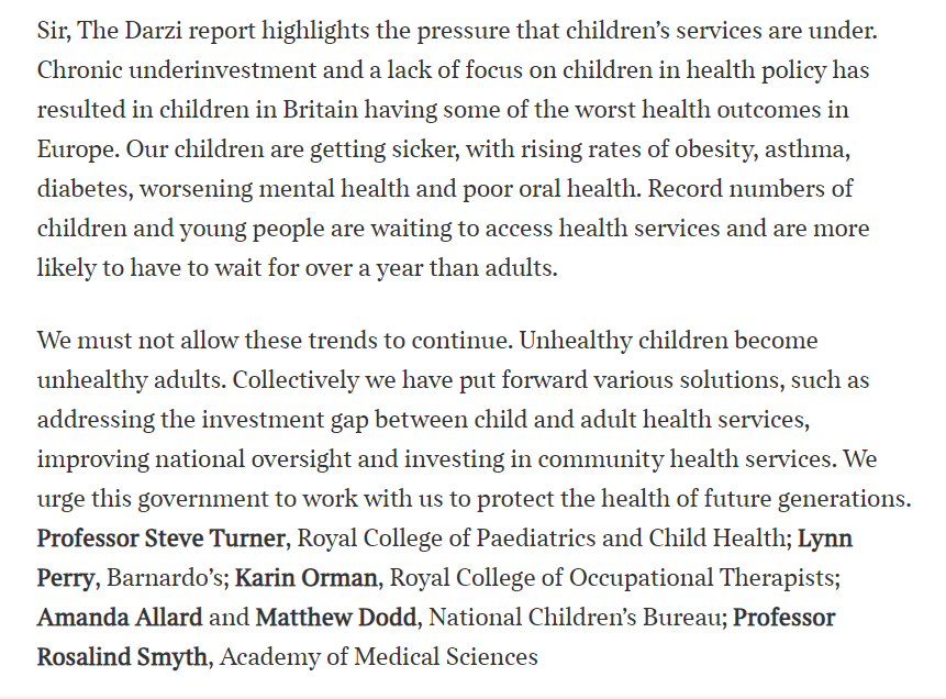 RCPCH (@rcpchtweets) on Twitter photo Alongside other leading organisations, today we've written in <a href="/thetimes/">The Times and The Sunday Times</a> about why the #DarziReview must be a turning point for children's health.
We stand ready to work with <a href="/wesstreeting/">Wes Streeting</a> and others in government on our solutions to ensure children aren't left behind. Alongside other leading organisations, today we've written in <a href="/thetimes/">The Times and The Sunday Times</a> about why the #DarziReview must be a turning point for children's health.
We stand ready to work with <a href="/wesstreeting/">Wes Streeting</a> and others in government on our solutions to ensure children aren't left behind.