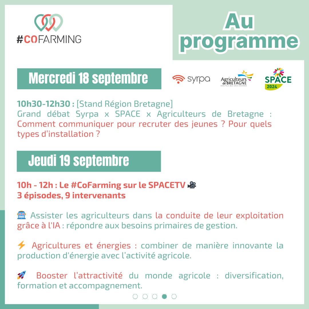 🐄 Rendez-vous au <a href="/SPACERennes/">SPACE</a> les 17, 18 et 19 septembre ! Retrouvez notre programme ci-dessous 🌱🚜. 
📍Rendez-vous Hall 3 - Allée A - A03