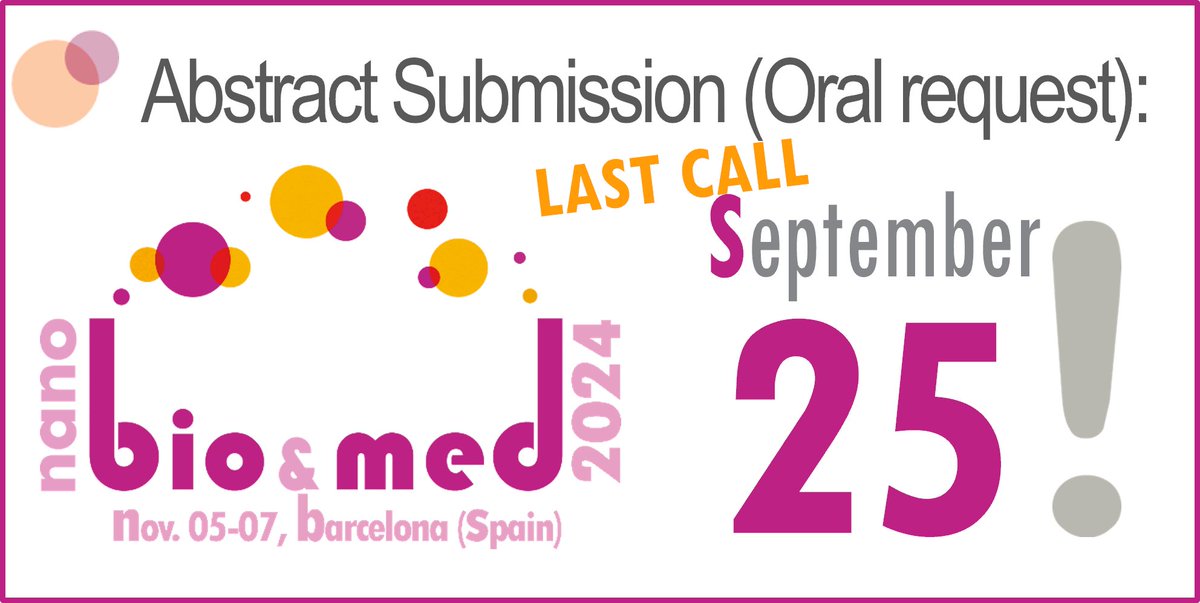 🚨 Great news! The deadline to submit your abstract for the NanoBio&amp;Med conference has been extended! 🌟 Don’t miss this chance to showcase your work to a diverse panel of experts. Submit your abstract and be part of the conversation! #Nanobiotechnology #Nanomedicine