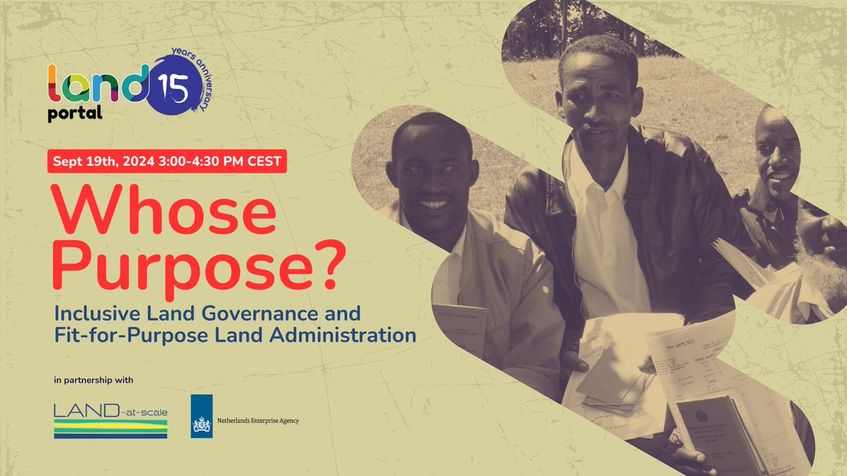 Mañana! 
Gobernanza de la Tierra Inclusiva y Administración de la Tierra Adecuada a los Propósitos: ¿Los propósitos de quién?  
📆19 de septiembre 
🕒15:00 CEST (08:00 Colombia)
Inscipciones: shorturl.at/49sPT

#GobernanzaTierra #AdministraciónTierra