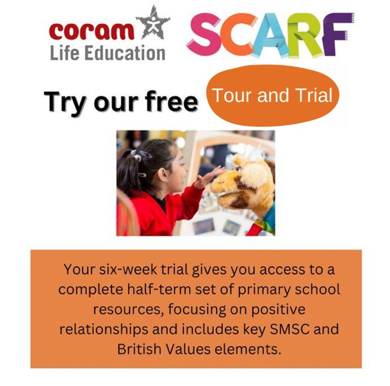 Sign up now! Only a few places left for our free tour and six-week trial of SCARF resources on Monday 23rd September at 20:00! Sign up here: coramlifeeducation.org.uk/scarf/free-tou…
