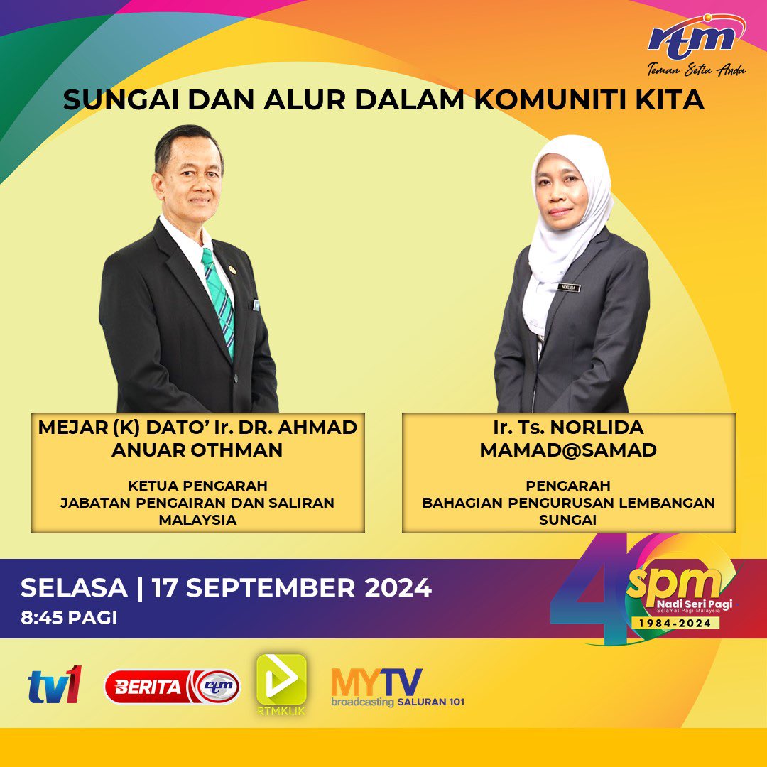 Saksikan temubual mengenai “Sungai dan Alur Dalam Komuniti Kita” di Selamat Pagi Malaysia sempena Sambutan Hari Sungai Sedunia 2024 peringkat Kebangsaan.

#JPSMalaysia
#JayakanPerkhidmatanSempurna
#HariSungaiSedunia2024