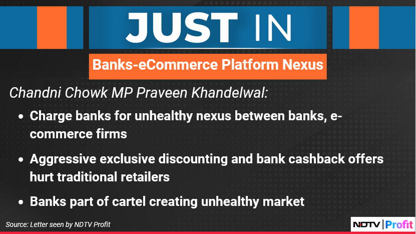 NDTVProfitAlpha's tweet photo. Chandni Chowk MP Praveen Khandelwal writes to #RBI Governor Shaktikanta Das over collusion of banks and e-commerce platforms.

For the latest news and updates, visit: https://t.co/NKSVSeIu63 https://t.co/L5K3NAogvo