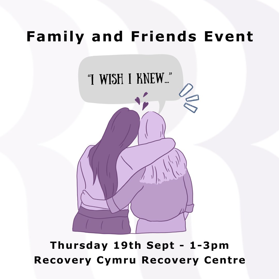 RecoveryCymru's tweet image. Supporting someone struggling with substance use or in recovery? Join our Family &amp;amp; Friends Event to connect and share what we wish we knew. Let’s build support together.

More at recoverycymru.org.uk.

#RecoveryMonth #FamilySupport #SubstanceUseSupport #CardiffRecovery