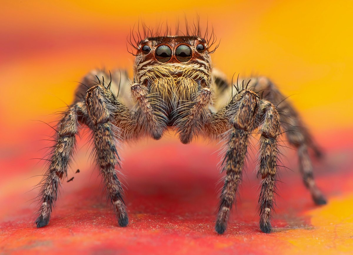 I'm not a big spider fan, but 'little' jumpy spiders are just a little bit cute (for a spider).
This beautiful shot, with its vibrant colours, is by <a href="/hbvarun_beetle/">HB Varun</a> and is available over on <a href="/objktcom/">objkt</a> 
objkt.com/tokens/KT1CRZy…
