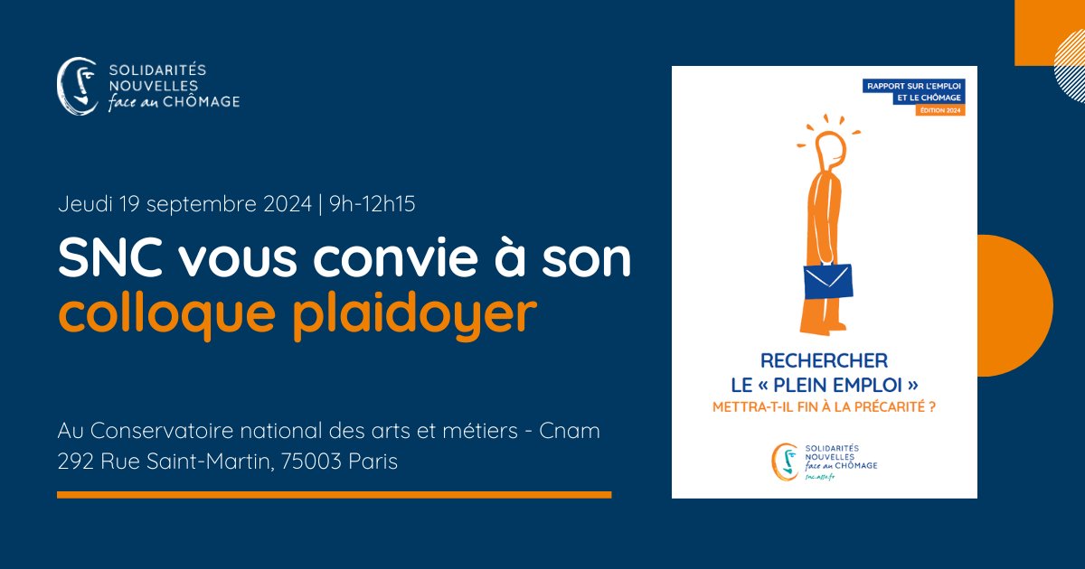 AssociationSNC's tweet image. 📷 COLLOQUE | Ce jeudi 19 septembre, retrouvez SNC au Cnam pour une matinée riche à l&apos;occasion de la sortie du nouveau rapport #plaidoyer « Rechercher le &quot;plein emploi&quot; mettra-t-il fin à la précarité ? ».
➡ Inscription sur ce lien : forms.gle/XYejFNCuhoRhmq…

#événement #chômage
