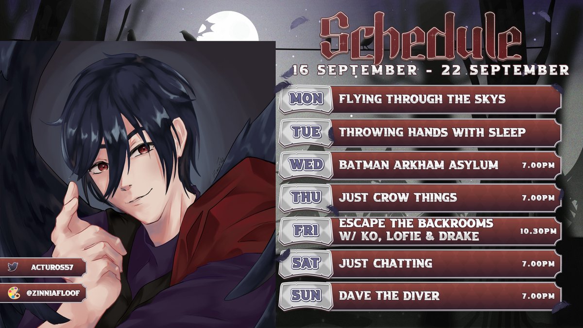 acturos57's tweet photo. AHHHHHHHHHHHHHHHHHH a schedule what is this nah we are here and lots of fun we have a collab what more people we be with @KoNizawaa @helofies and @DrakeHexVTuber
Art by the wonderful @ZinniaFloof
#actuart #acturos https://t.co/pZbAjgR6yO
