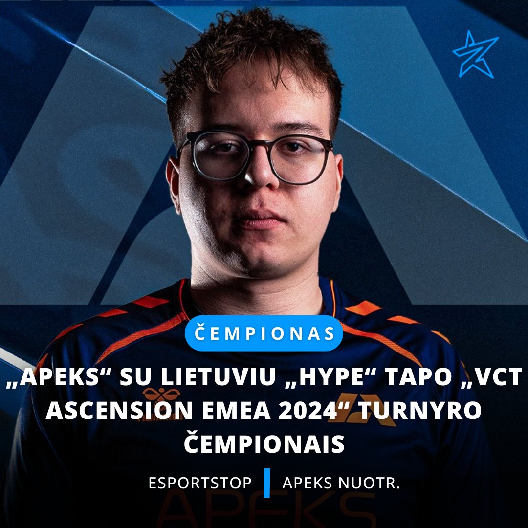 🇱🇹 Esports Top ⭐️ 🇺🇦❤️ (@esportotopas) on Twitter photo Įspūdinga pergalė! Sveikiname🏆
<a href="/hypeVLR/">Apeks x hype</a> su <a href="/ApeksValorant/">Apeks VALORANT</a> tapo „VCT Ascension EMEA 2024“ turnyro čempionais ir jau kitą sezoną prisijungs prie grupelės lietuvių stipriausioje Europos „VALORANT“ lygoje 🔥
Skaitykite 👇
#Apeks #VCTAscensionEMEA #VCTEMEA Įspūdinga pergalė! Sveikiname🏆
<a href="/hypeVLR/">Apeks x hype</a> su <a href="/ApeksValorant/">Apeks VALORANT</a> tapo „VCT Ascension EMEA 2024“ turnyro čempionais ir jau kitą sezoną prisijungs prie grupelės lietuvių stipriausioje Europos „VALORANT“ lygoje 🔥
Skaitykite 👇
#Apeks #VCTAscensionEMEA #VCTEMEA