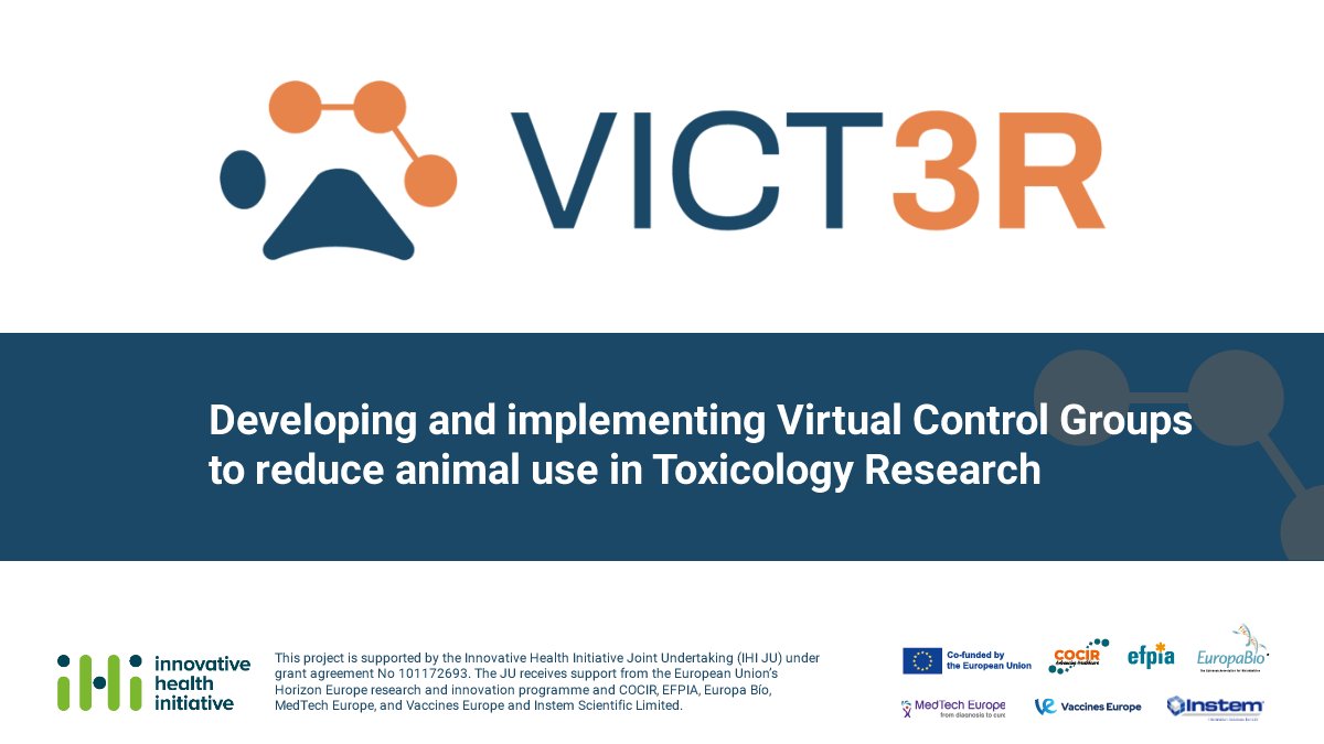 IHI_VICT3R (@ihi_vict3r) on Twitter photo 📢 Excited to announce the launch of VICT3R! 🚀
This groundbreaking project unites 33 partners under the <a href="/IHIEurope/">Innovative Health Initiative</a> to revolutionize toxicology research with Virtual Control Groups (VCGs).
👉 Follow our journey at vict3r.eu
#Innovation #Toxicology #AI #VICT3R 📢 Excited to announce the launch of VICT3R! 🚀
This groundbreaking project unites 33 partners under the <a href="/IHIEurope/">Innovative Health Initiative</a> to revolutionize toxicology research with Virtual Control Groups (VCGs).
👉 Follow our journey at vict3r.eu
#Innovation #Toxicology #AI #VICT3R