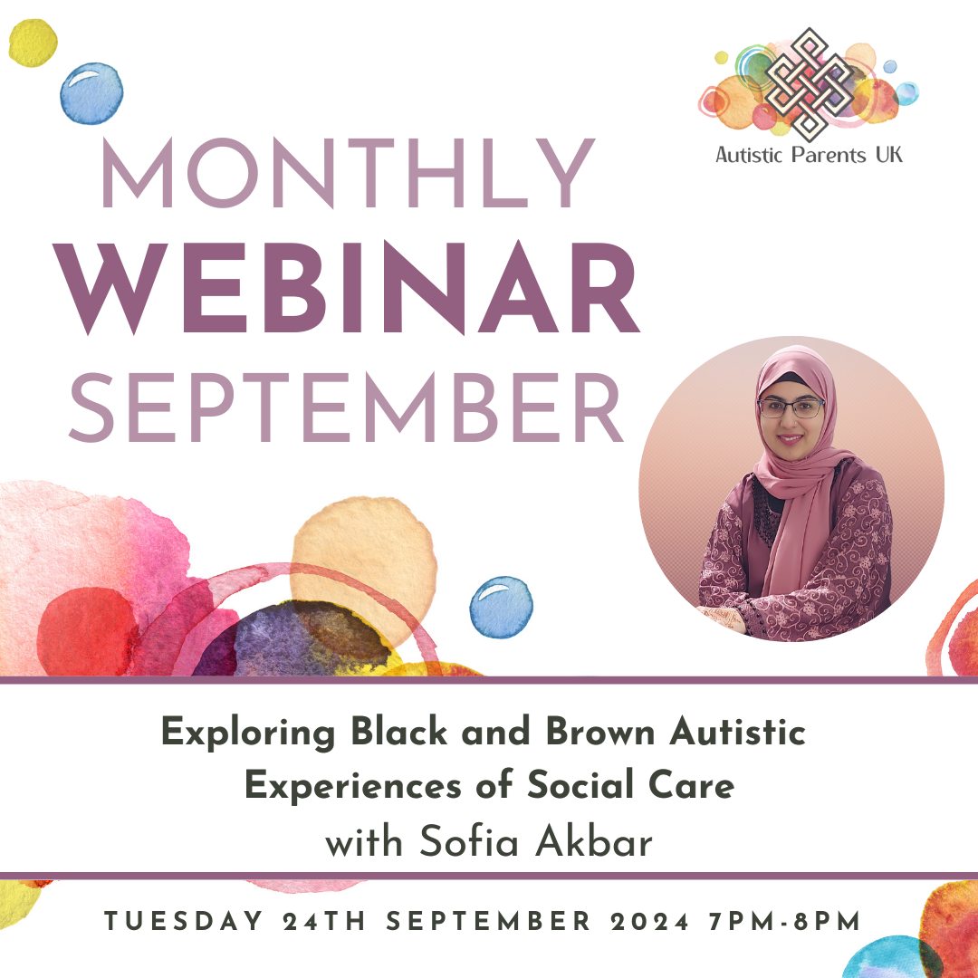 Join <a href="/MathsAkbar/">MsFarzana🇵🇸</a> on Tuesday, 24th September at 7PM for a webinar on "Exploring Black and Brown Autistic Experiences on Social Care" with <a href="/ParentsAutistic/">Autistic Parents UK</a> 

You can get your tickets here: eventbrite.co.uk/e/exploring-bl… 

See you on the 24th!

#webinar #autisticexperiences #SEMA