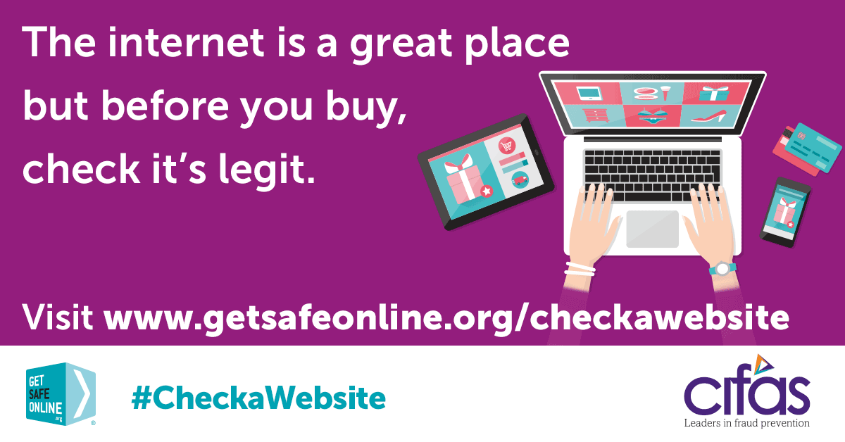 GetSafeOnline's tweet photo. Fraudsters love to trick people with fake websites to steal your money and capture your personal information. Don’t be a victim. Use Get Safe Online & Cifas’s Check a Website tool to see if a website is genuine. Visit https://t.co/SRdL8RfNv4 to #CheckaWebsite https://t.co/FSzmo3TjA3