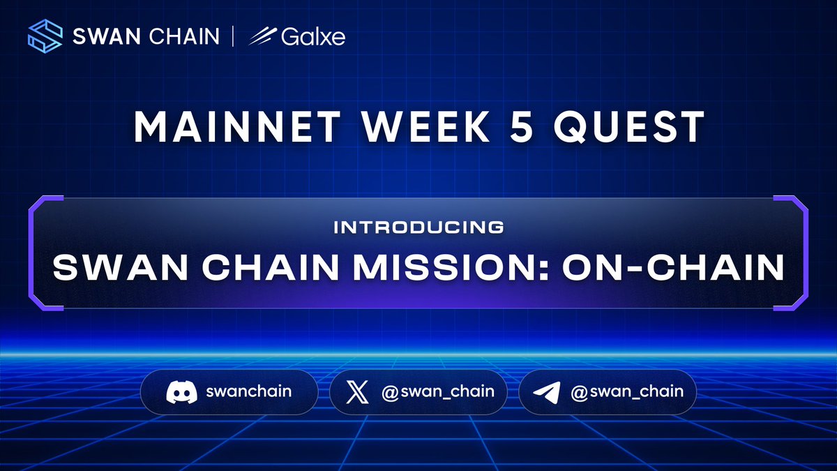HEY Swanabe,

Swan Chain Mainnet Week 5 is here, and it’s time to dive into the final phase of the Swan Chain Mission: On-Chain!

Explore the exciting updates on the GALXE platform, complete a variety of on-chain tasks, earn valuable On-Chain XP, and increase your $SWAN airdrop