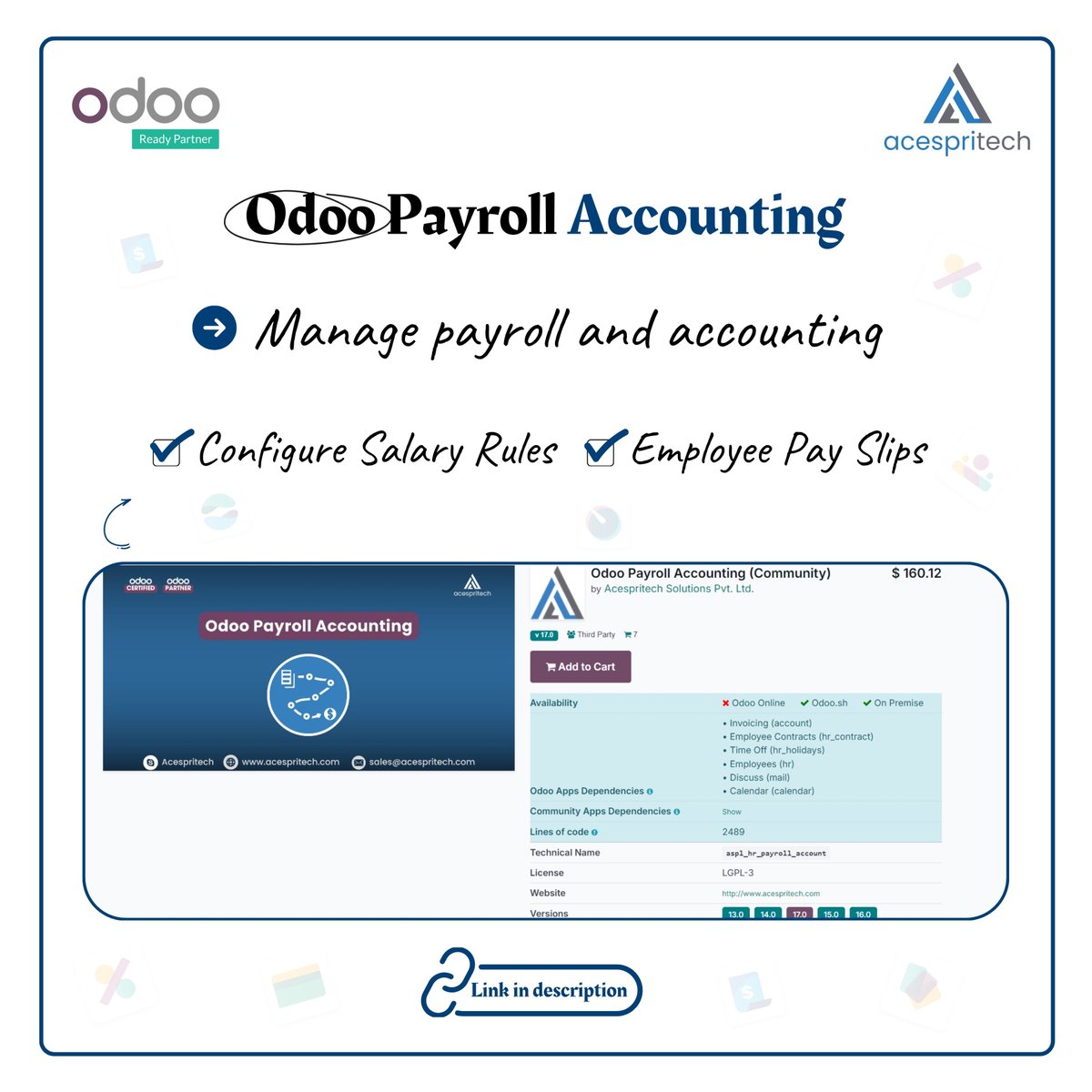 acespritech's tweet image. Simplify your payroll process today!
Manage everything in one place with ease.
Buy Now
🌐 bit.ly/3MIDslg
📧 sales@acespritech.com
#odooapps #odooappstore #odoomodule #hrpayroll #hrpayrollmanagement #payslips #salary #employeesalary #odoov17