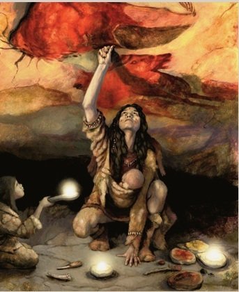 Todavía recuerdo el día que coloqué esta ilustración en las redes junto con un pequeño escrito sobre Altamira, y uno de los comentarios fue:
- Es imposible que esa foto sea real. Las mujeres no podrían crear arte rupestre porque la pintura caería encima del bebé.
Muy simbólico
🧵