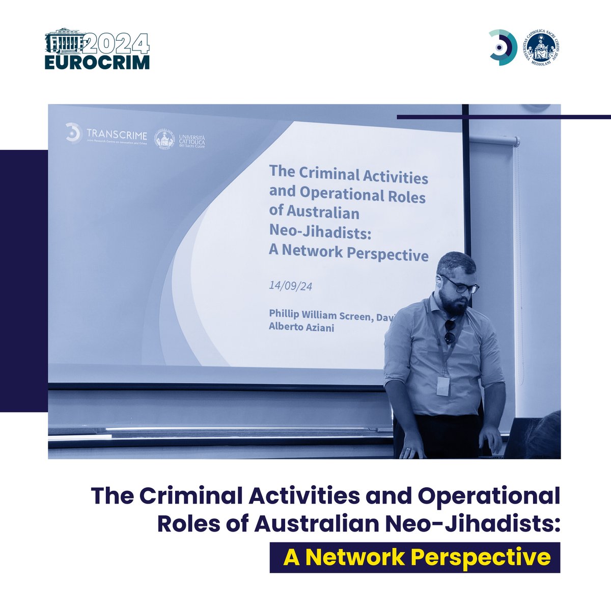 [XIII] Transcrime @ #Eurocrim2024 | Mapping the Crime-Terror Nexus

As #terrorism and organised crime become increasingly intertwined, the research presented by our <a href="/ScreenPhillip/">Phil</a> explores how individuals operate within these networks.