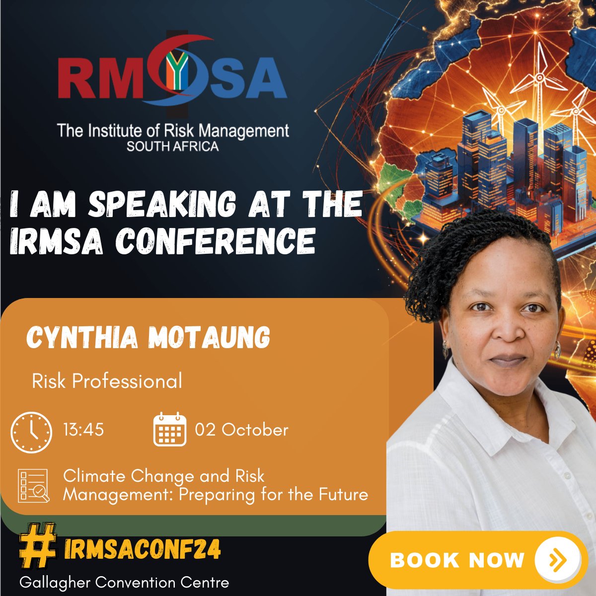🎤 SPEAKER ANNOUNCEMENT
✨ Cynthia Motaung, Risk Professional, will share her insights on managing risks for a sustainable future at #IRMSAConf24. 🌍

📅 Oct 1-2, 2024
📍 Gallagher Convention Centre

🔗 Register: irmsa.org.za/page/conference
#SustainablySpeaking