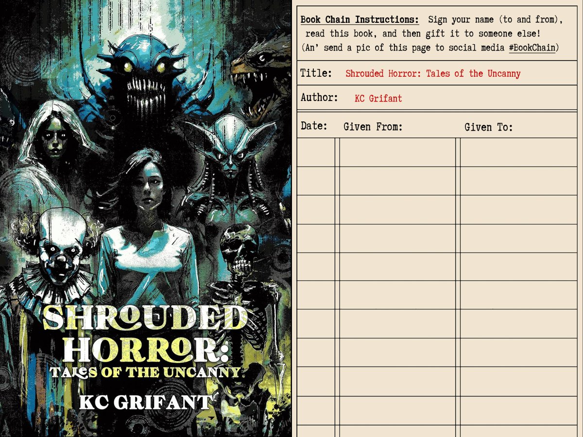 ericjguignard's tweet image. Highlighting #BookChain 10!

SHROUDED HORROR: TALES OF THE UNCANNY (Dragon’s Roost Press) by @KCGrifant:

Tracked as ericjguignard.blogspot.com/2024/09/book-c…

Where to next? Only chance and the last reader involved may determine! #BookChainChallenge