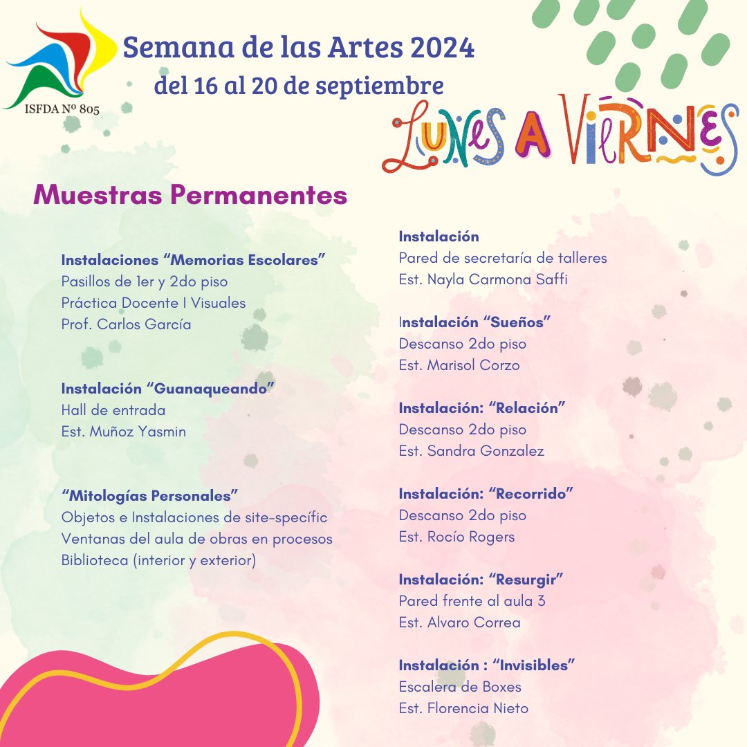 Isfda805's tweet image. 📣 Semana de las Artes 2️⃣0️⃣2️⃣4️⃣

🗓️ Del 16 al 20 de septiembre celebramos una nueva edición de la #SemanaDeLasArtes en el #ISFDA805  

¡Los invitamos a compartir y participar de las actividades! 🙌🏼
Hoy charla con @sarahebeok 
forms.gle/qsHnsPH4s64uFw…