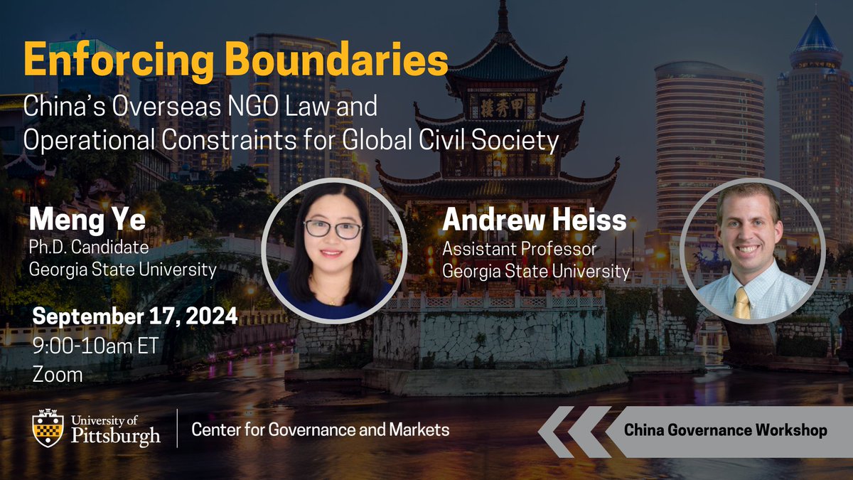 Huafang Li (@lihuafang) on Twitter photo You still have time to free reg #CGW24 by <a href="/CGMPitt/">Center for Governance and Markets | Pitt</a> @GSPIA <a href="/PittTweet/">University of Pittsburgh</a>. GSU's <a href="/MengYe_Emma/">Meng Ye</a> and @andrewheiss will talk about the impact of China's Overseas NGO Law on Global Civil Society. Online, free, open to all.
pitt.zoom.us/meeting/regist… You still have time to free reg #CGW24 by <a href="/CGMPitt/">Center for Governance and Markets | Pitt</a> @GSPIA <a href="/PittTweet/">University of Pittsburgh</a>. GSU's <a href="/MengYe_Emma/">Meng Ye</a> and @andrewheiss will talk about the impact of China's Overseas NGO Law on Global Civil Society. Online, free, open to all.
pitt.zoom.us/meeting/regist…