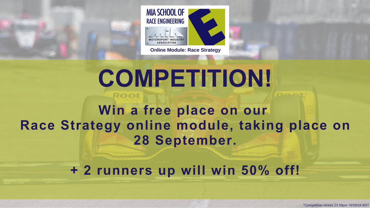 MIARaceEngineer's tweet photo. 🎉 COMPETITION! Win a place on our upcoming Race Strategy online module, – worth £295! 

To enter, you must:
 ➡️ RETWEET this post
 ➡️ LIKE this post
 ➡️ FOLLOW the @MIARaceEngineer 

 ➕ 2 runners-up will receive 50% off!

🍀 Good luck!

➡️ https://t.co/Fe5T5816kR https://t.co/BCKArVxYXJ