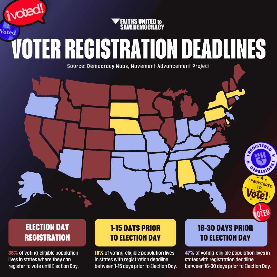 williamsskinner's tweet image. #WeBelieve voting is an act of resilience.
Ensure your voice is heard by staying informed about your state’s voter registration deadlines and encouraging others to do the same!

Visit TurnOutSunday.com for info on how you can help vulnerable voters in your community.