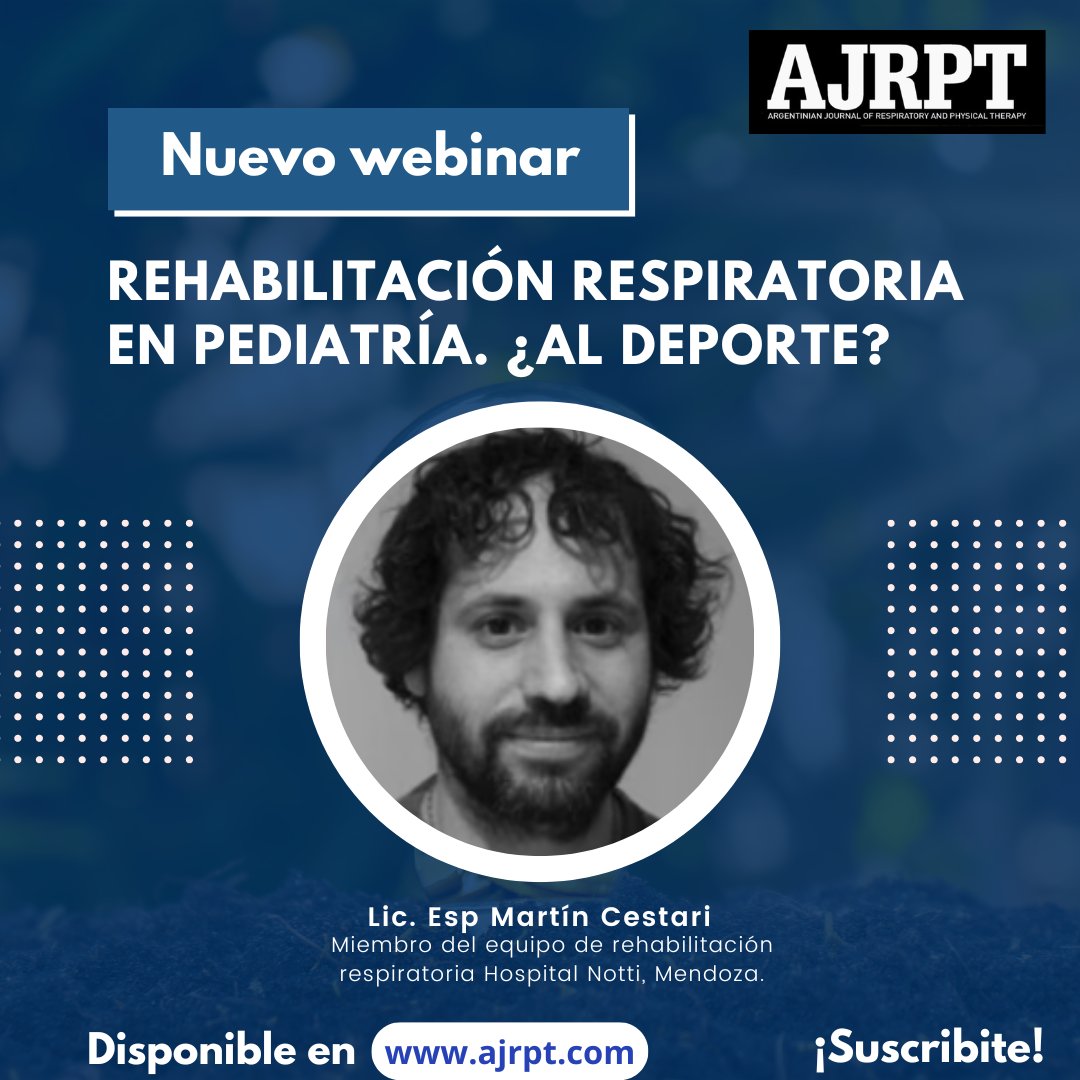 ¡NUEVO WEBINAR! 🚨
Lic. Martín Cestari presenta:
"Actividad física en niños con enfermedades respiratorias crónicas" 🏃‍♂️
💡Descubre cómo la evaluación y entrenamiento personalizados cambian vidas. 
Detalles en página AJRPT 👉
#RehabRespiratoria #AJRPT