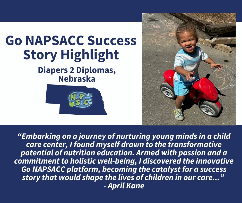 With Go NAPSACC, Diapers 2 Diplomas Learning Center in Nebraska introduced children to new healthy foods, built family partnerships, and fostered a healthy, thriving ECE environment for children, families, and staff! Read more here: tinyurl.com/329puj2n