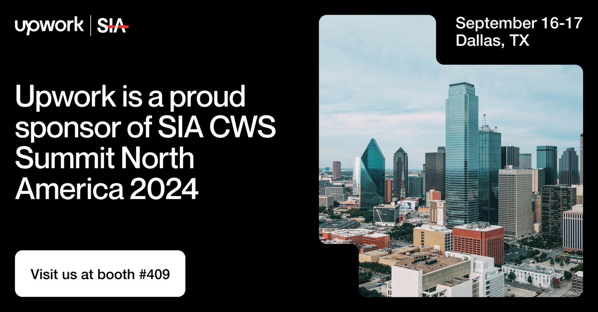 benbeal's tweet photo. .@Upwork is a sponsor at #SIACWSSummit2024 September 16-17 in Dallas, TX. Will you be joining us? Drop by booth #409 to discover how Upwork helps you find and hire experienced freelancers to solve your business needs.
Learn more: https://t.co/4tLL0tK1Of https://t.co/xUWUkE9ACv