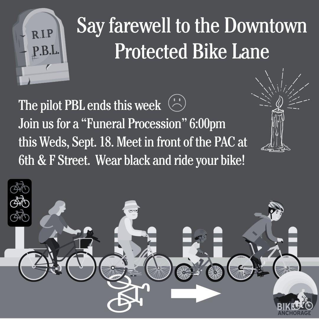Come join us this Wednesday to say farewell to the Downtown Protected Bike Lane! It was a temporary research project, but we'll send it off in style. 🕯️