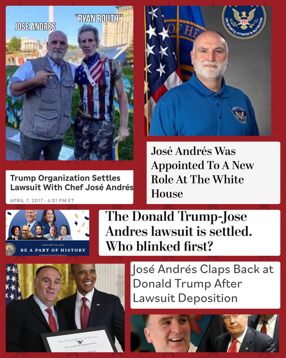 MorganC000's tweet photo. @jimmy_dore Biden bestie and White House employee, José Andrés went from suing Trump for 8 years to posing with his would-be assassin.
#seemsnormal #PSYOP https://t.co/GocNrfKKZ4