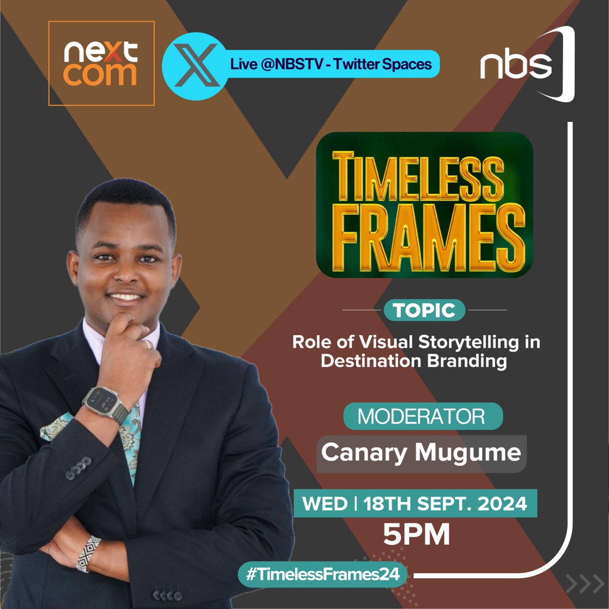 nbstv's tweet image. Join us for an engaging discussion Live on @nbstv - Twitter Spaces at 5 PM, on the Role of Visual Storytelling in Destination Branding with our special guest, @Ssenyonyiderick 

Date: Wednesday, 18th September 2024

#TimelessFrames #NBSUpdates