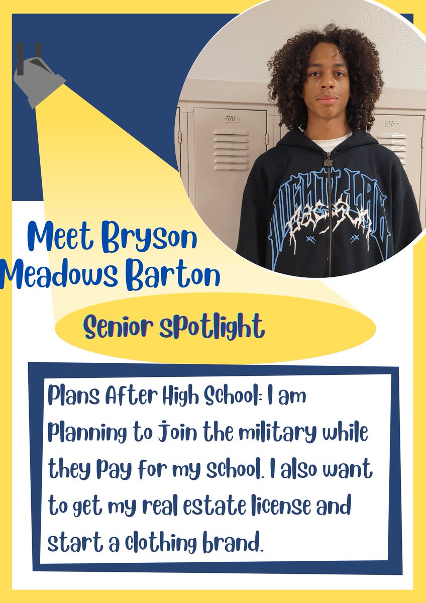 Shout to our Build Academy Senior spotlight students! These students show the R.A.I.D.E.R. way daily and demonstrate school spirit! 

Congratulations Bryson Meadows Barton! 🥳🥳