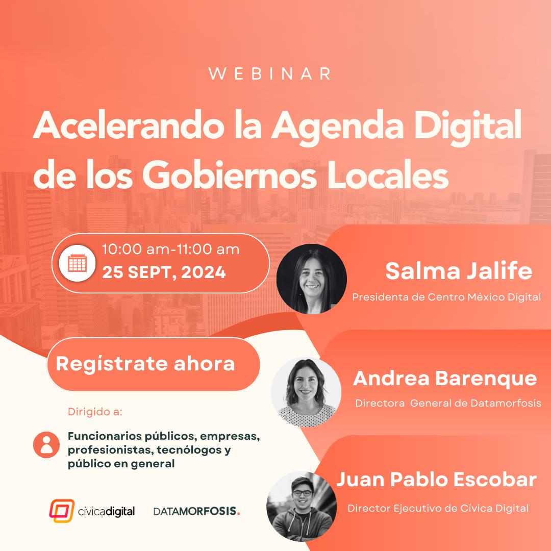 #CorLabInvita "Acelerando la agenda digital de los gobiernos locales" organizado por <a href="/CivicaDigital/">Cívica Digital</a>  y <a href="/datamorfosis/">Datamorfosis</a>.  
El webinar reunirá a expertos líderes en innovación gubernamental y tecnología para explorar estrategias prácticas y casos de éxito. 
➕ bit.ly/3XI8srR