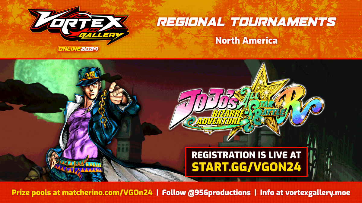 956Productions's tweet photo. ✨️Get ready for the STANDoff!

JoJo's Bizarre Adventure: All Star Battle is back for this year's Vortex Gallery Online Lineup!

📝Register at https://t.co/Yt2IJfF7IZ now!

#VGOn24 https://t.co/xAHYZyK5F3