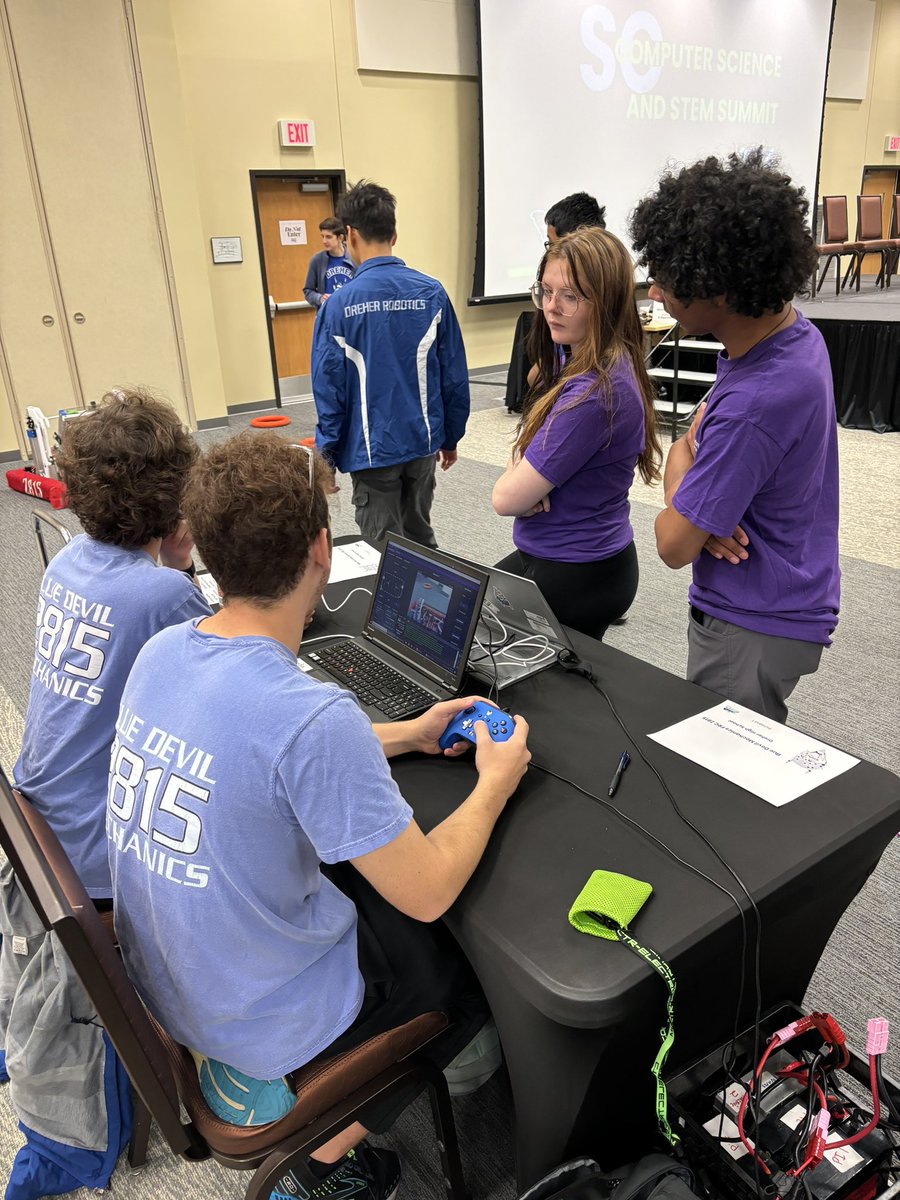Richland1st's tweet image. We are at the @CSForSC Computer Science Showcase with FIRST Robotics Competition teams from Lower Richland and Dreher High Schools showcasing their 2024 robots, including having @DreherHigh student and team captain Merryn Courie sitting on the showcase’s student panel.