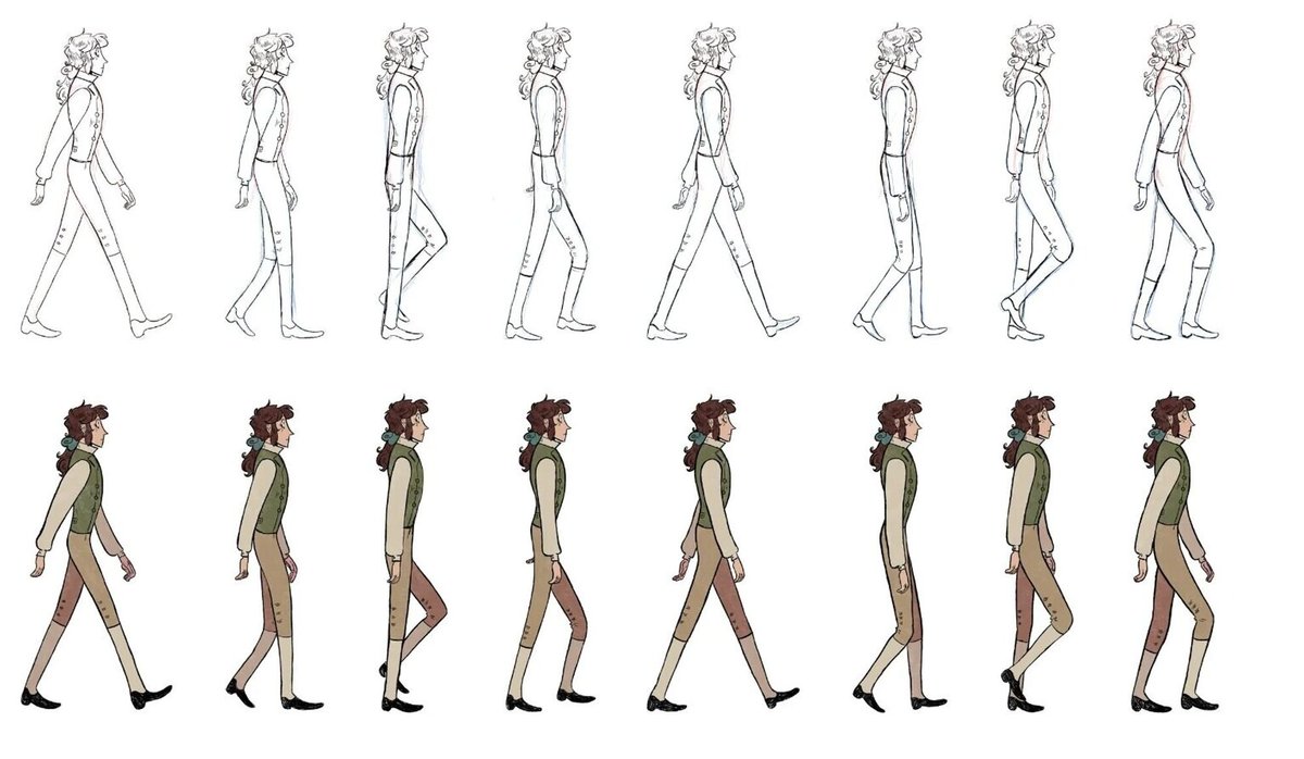 Early exploration of Etienne's movement. Later the decision was made to proceed with the movement using rigging and a puppet instead of 2D animation.