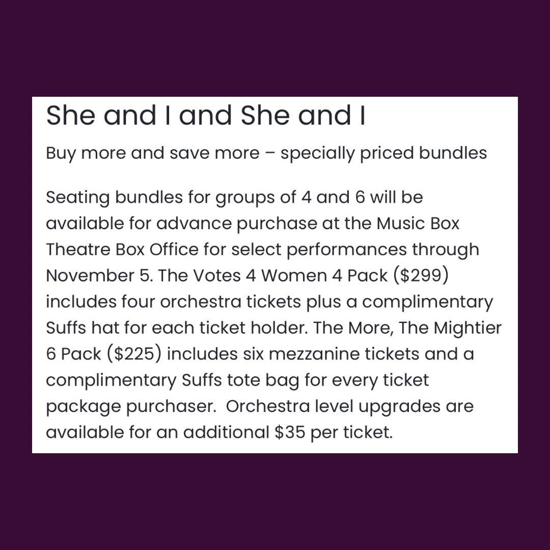 SUFFS will be offering discount tickets from now until the November 5th election! 

For more information check the images below.