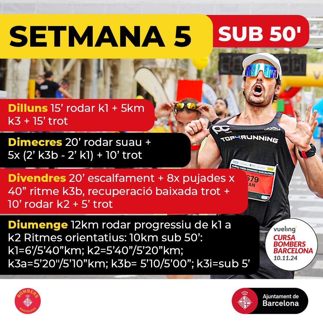 🏃‍➡️🏃🏻‍♀️Vinga runners! A per totes amb setmana 5 del pla d’entrenaments online per preparar el 25è aniversari de la Vueling Cursa Bombers Barcelona! 💪

Quin és el vostre objectiu?