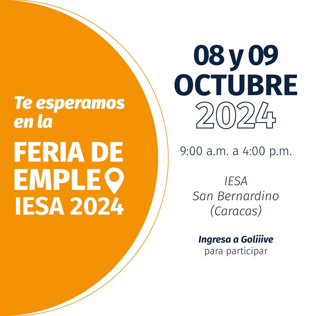 ¡Prepárate para la 2da edición de la Feria de Empleo #IESA 2024!

Esta es tu oportunidad para conectar con las mejores empresas del país y explorar nuevas oportunidades laborales.