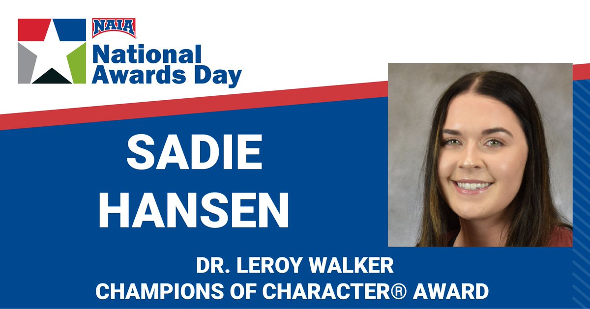 Congratulations to Sadie Hansen from Valley City State (N.D.) for being named the Dr. LeRoy Walker Award Student-Athlete of Character!

Head to bit.ly/3ZnnMvj to learn more about all of our award recipients!

#PlayNAIA x <a href="/VCSUVikings/">VCSU Vikings</a>