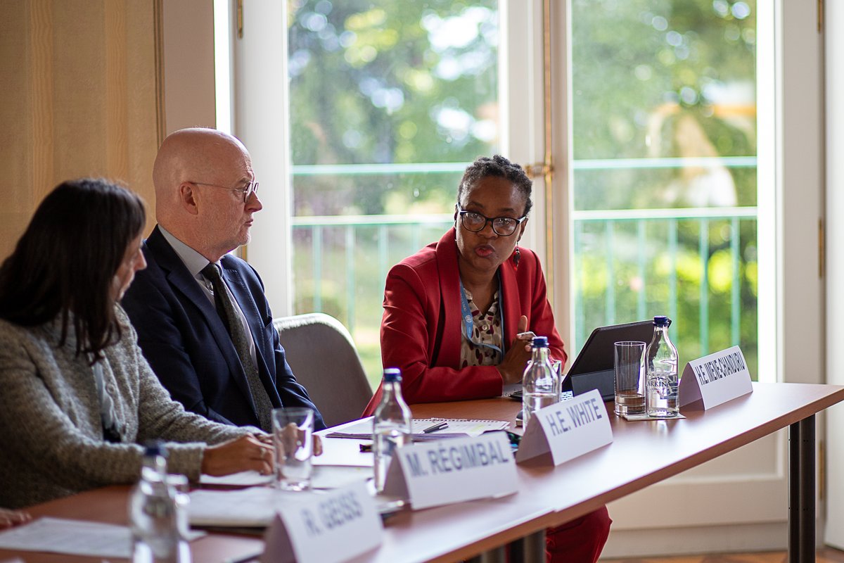 UNIDIR's tweet photo. (2/3) Module 1/5 of #DOC2024 set the scene with a roundtable moderated by UNIDIR Director Dr. Robin Geiss and @MelanieRegimbal where discussants covered the context, main mechanisms, current trends and developments in disarmament including the #WPS Agenda and Pact for the Future. https://t.co/1nv9Ap9ZDX
