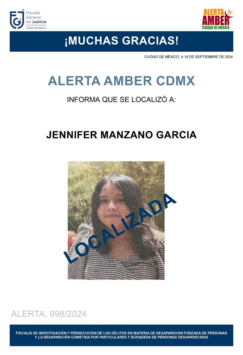 Ha sido localizada la menor Jennifer Manzano García, agradecemos a la  ciudadanía, medios de comunicación e instituciones, se desactiva  #AlertaAmber, image size:821x1200